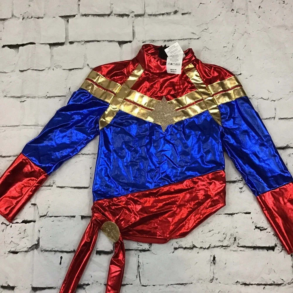 Rubie's Captain Marvel Girls Sz M Halloween Costume Cosplay Gloves Top Leggings
